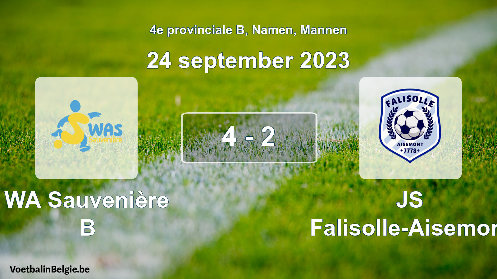 Gespeelde wedstrijd mannenvoetbal: WA Sauvenière B - JS Falisolle-Aisemont 4 - 2 (24 september 2023)