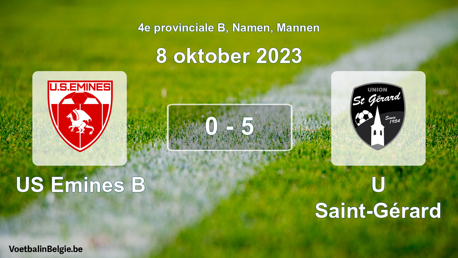 Gespeelde wedstrijd mannenvoetbal: US Emines B - U Saint-Gérard 0 - 5 (8 oktober 2023)