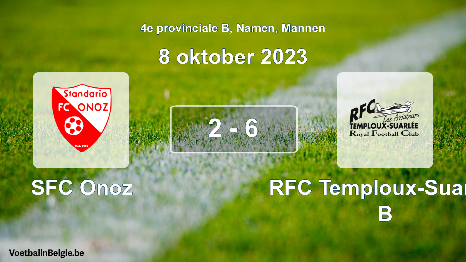 Gespeelde wedstrijd mannenvoetbal: SFC Onoz - RFC Temploux-Suarlée B 2 - 6 (8 oktober 2023)