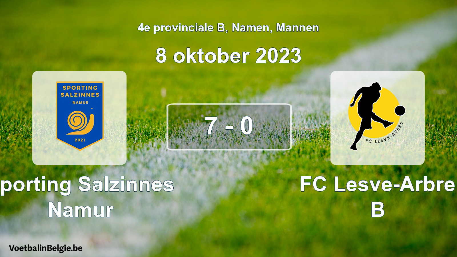 Gespeelde wedstrijd mannenvoetbal: Sporting Salzinnes Namur - FC Lesve-Arbre B 7 - 0 (8 oktober 2023)