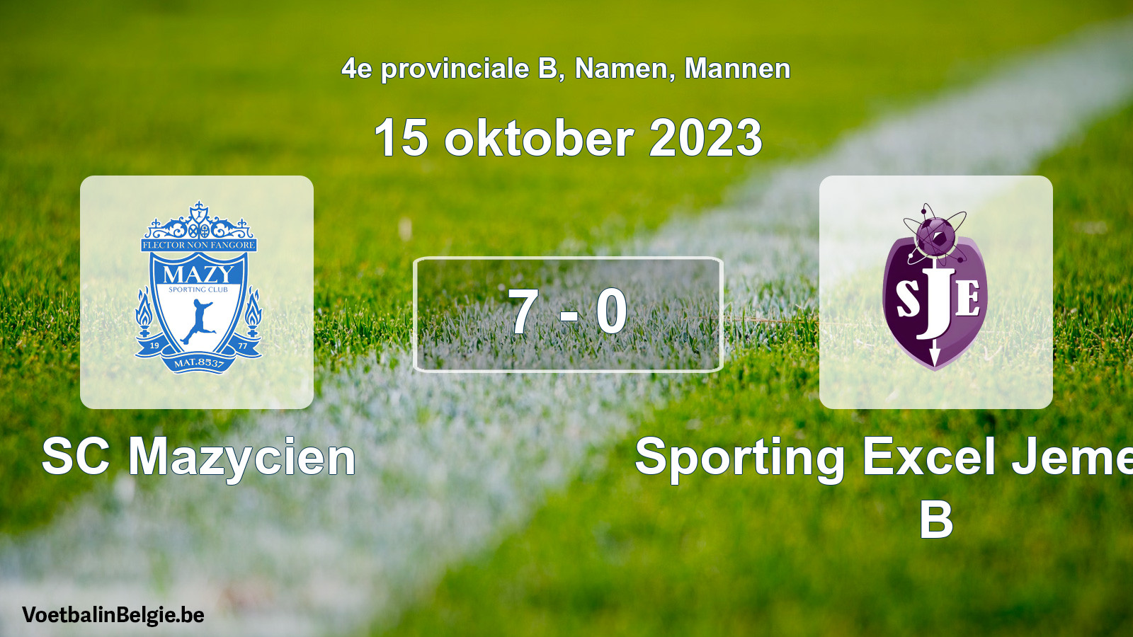 Gespeelde wedstrijd mannenvoetbal: SC Mazycien - Sporting Excel Jemeppe B 7 - 0 (15 oktober 2023)