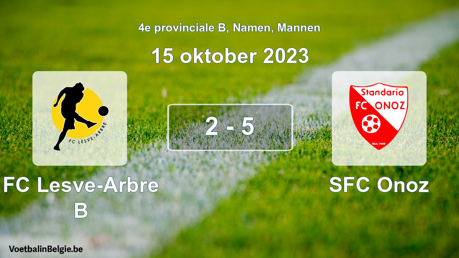 Gespeelde wedstrijd mannenvoetbal: FC Lesve-Arbre B - SFC Onoz 2 - 5 (15 oktober 2023)