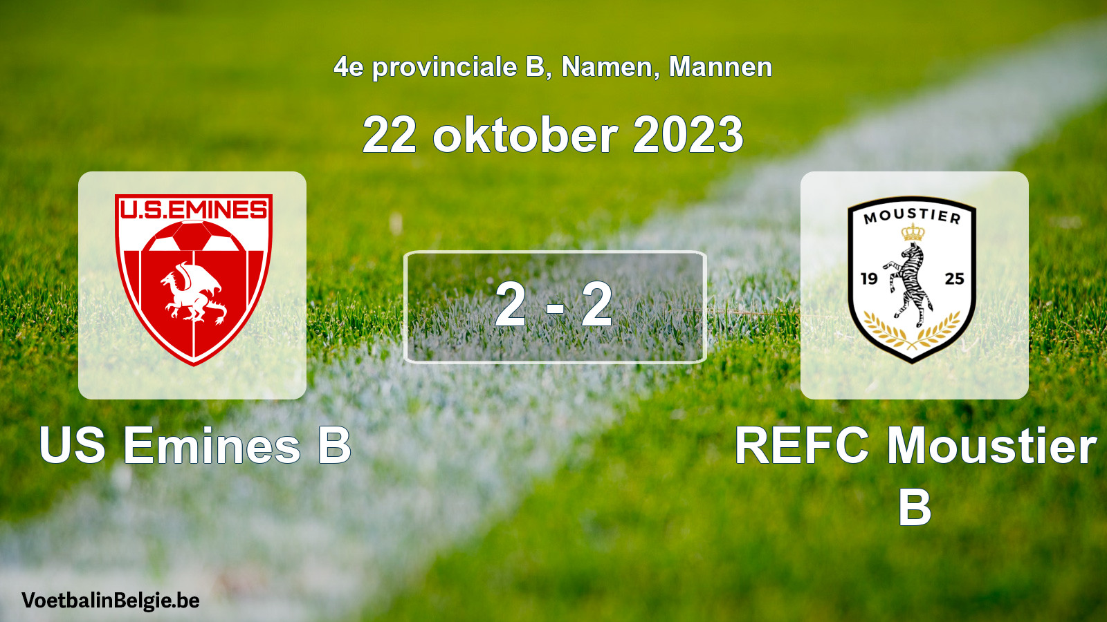 Gespeelde wedstrijd mannenvoetbal: US Emines B - REFC Moustier B 2 - 2 (22 oktober 2023)