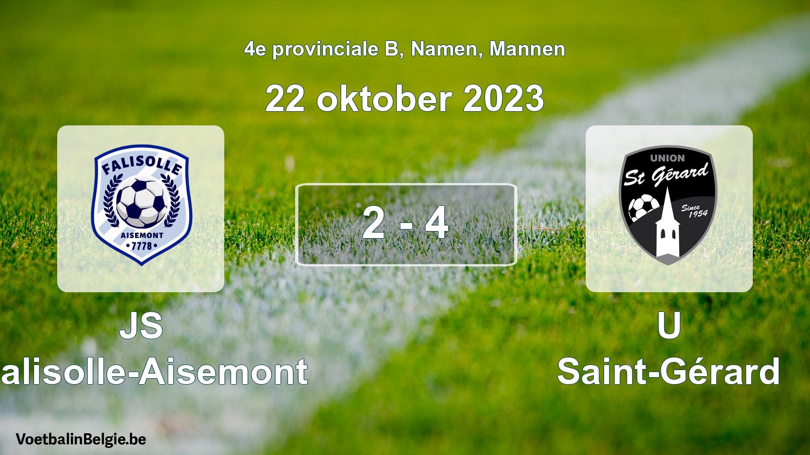 Gespeelde wedstrijd mannenvoetbal: JS Falisolle-Aisemont - U Saint-Gérard 2 - 4 (22 oktober 2023)