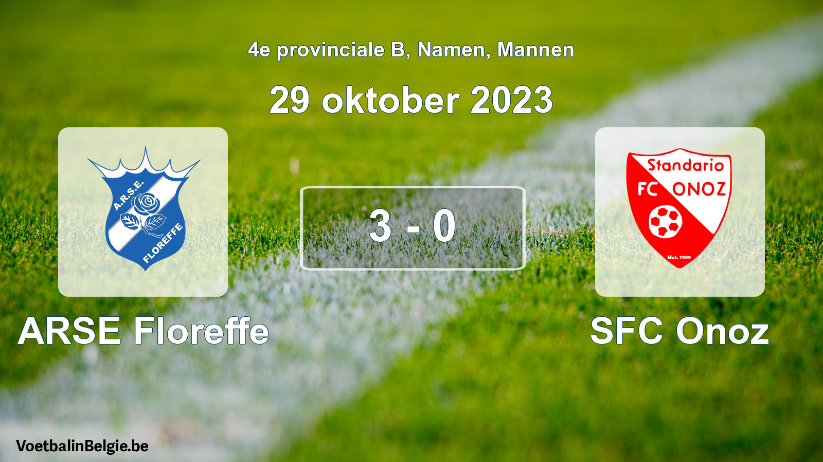 Gespeelde wedstrijd mannenvoetbal: ARSE Floreffe - SFC Onoz 3 - 0 (29 oktober 2023)