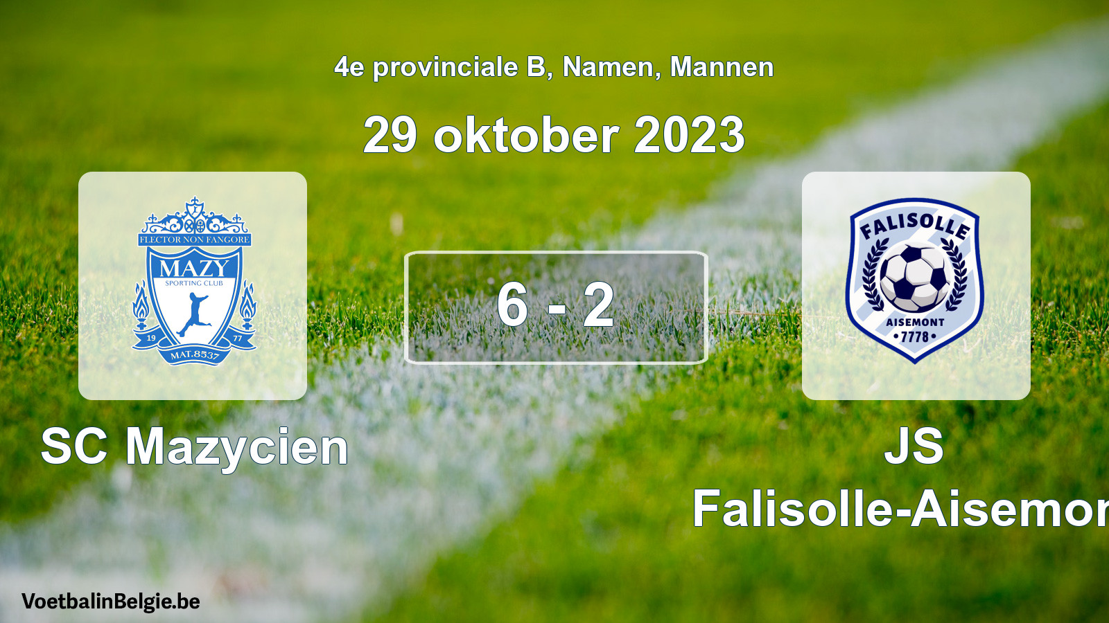Match joué football hommes: SC Mazycien - JS Falisolle-Aisemont 6 - 2 (29 octobre 2023)