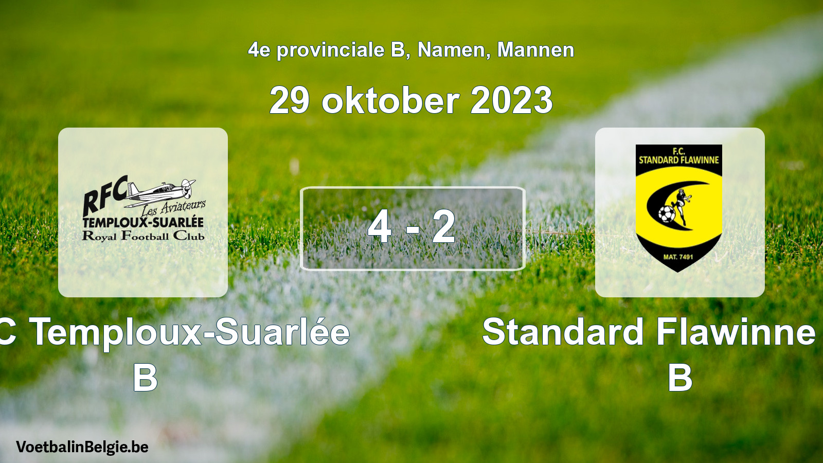 Gespeelde wedstrijd mannenvoetbal: RFC Temploux-Suarlée B - Standard Flawinne FC B 4 - 2 (29 oktober 2023)