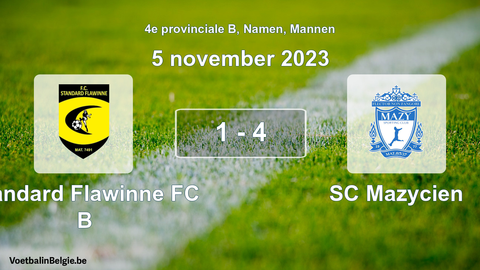 Gespeelde wedstrijd mannenvoetbal: Standard Flawinne FC B - SC Mazycien 1 - 4 (5 november 2023)