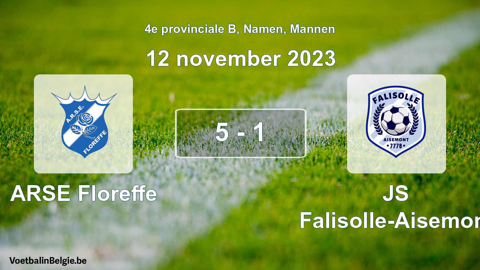 Gespeelde wedstrijd mannenvoetbal: ARSE Floreffe - JS Falisolle-Aisemont 5 - 1 (12 november 2023)