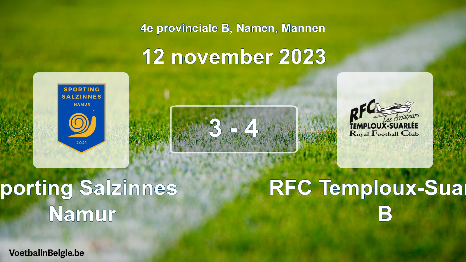 Gespeelde wedstrijd mannenvoetbal: Sporting Salzinnes Namur - RFC Temploux-Suarlée B 3 - 4 (12 november 2023)