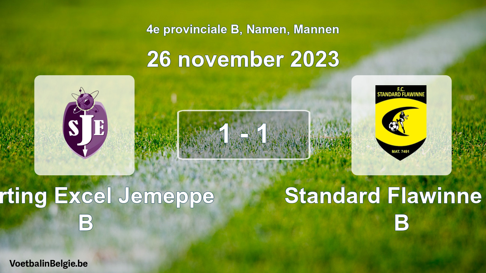 Gespeelde wedstrijd mannenvoetbal: Sporting Excel Jemeppe B - Standard Flawinne FC B 1 - 1 (26 november 2023)