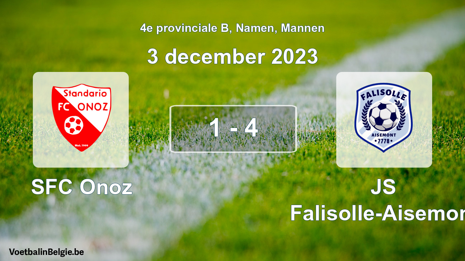 Gespeelde wedstrijd mannenvoetbal: SFC Onoz - JS Falisolle-Aisemont 1 - 4 (3 december 2023)