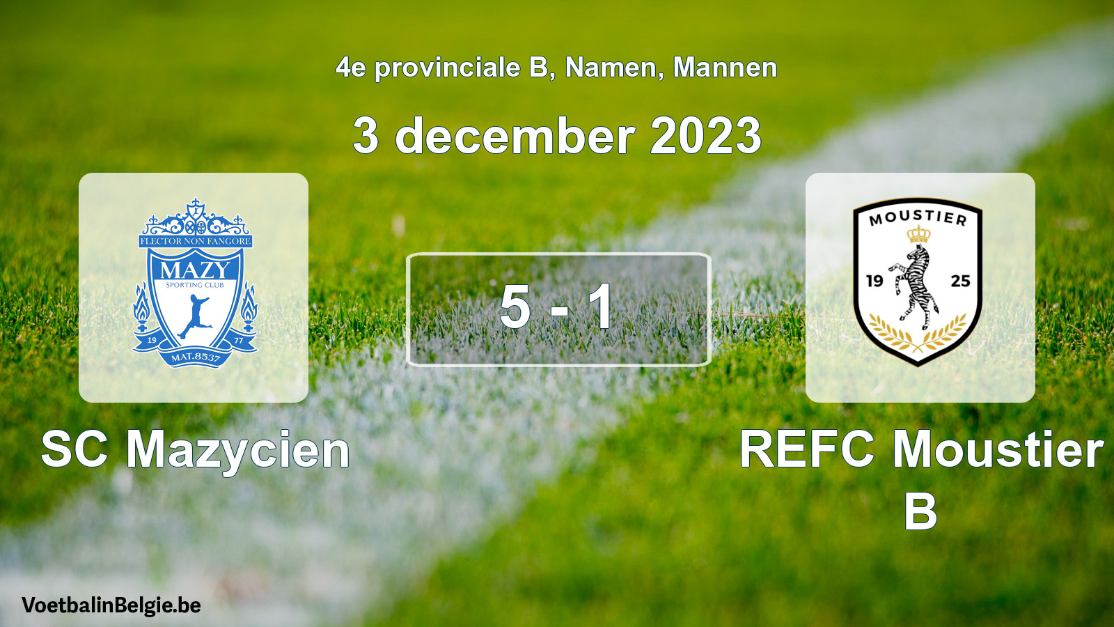 Gespeelde wedstrijd mannenvoetbal: SC Mazycien - REFC Moustier B 5 - 1 (3 december 2023)