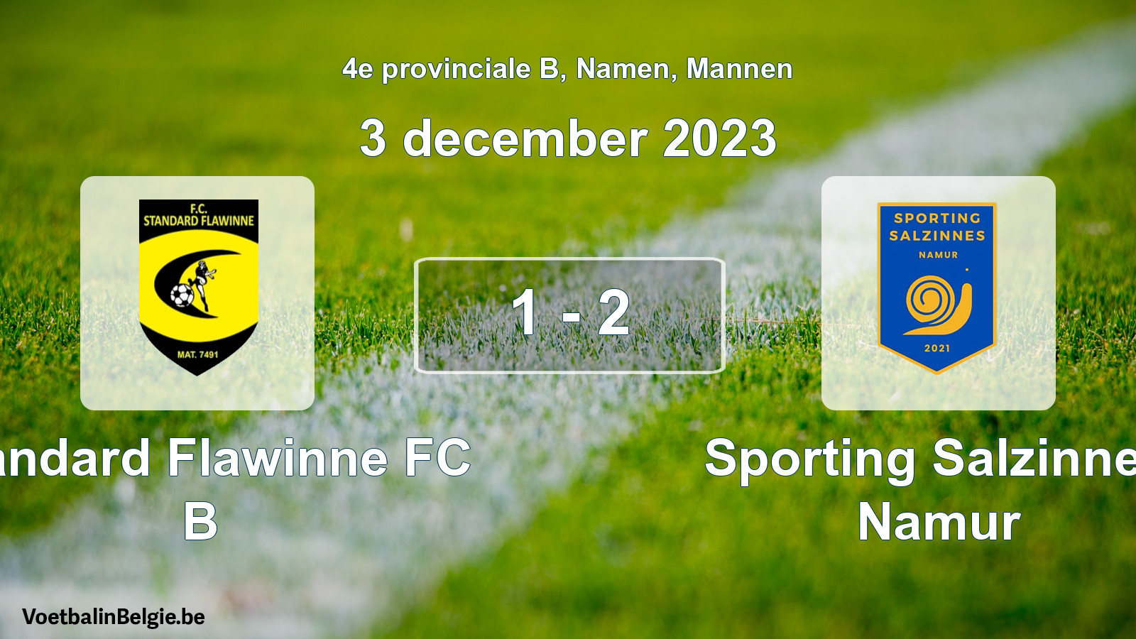 Gespeelde wedstrijd mannenvoetbal: Standard Flawinne FC B - Sporting Salzinnes Namur 1 - 2 (3 december 2023)