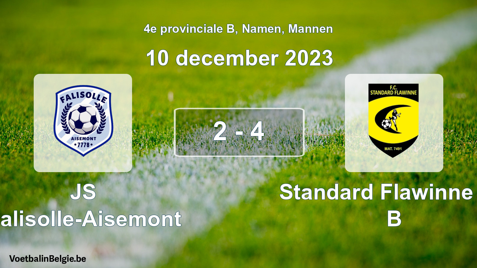 Gespeelde wedstrijd mannenvoetbal: JS Falisolle-Aisemont - Standard Flawinne FC B 2 - 4 (10 december 2023)