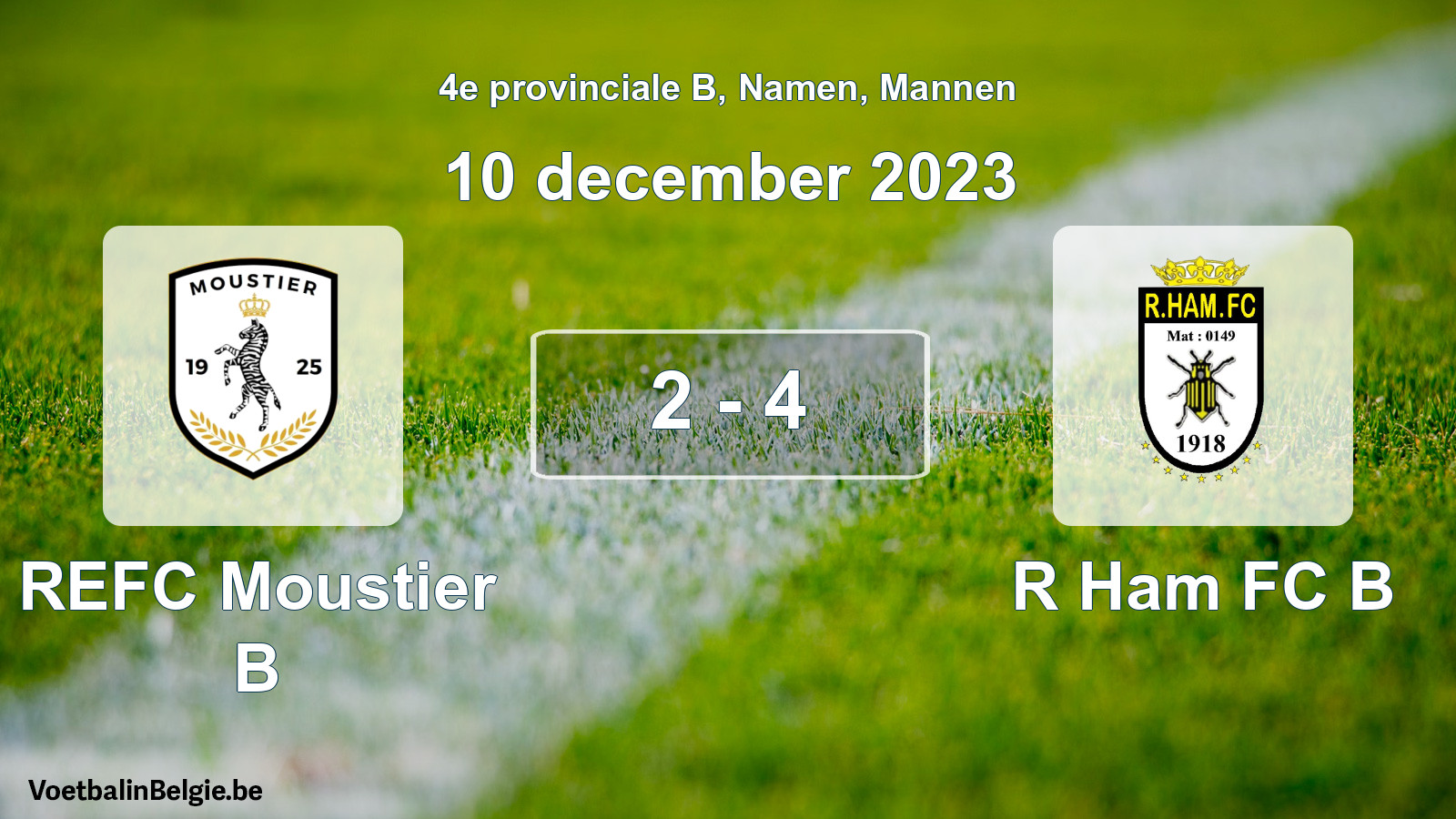 Gespeelde wedstrijd mannenvoetbal: REFC Moustier B - R Ham FC B 2 - 4 (10 december 2023)