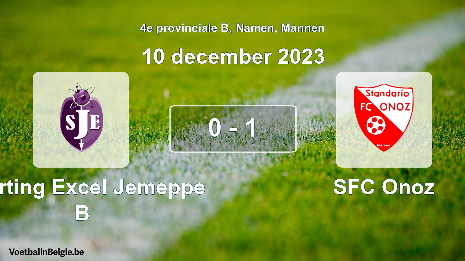Gespeelde wedstrijd mannenvoetbal: Sporting Excel Jemeppe B - SFC Onoz 0 - 1 (10 december 2023)