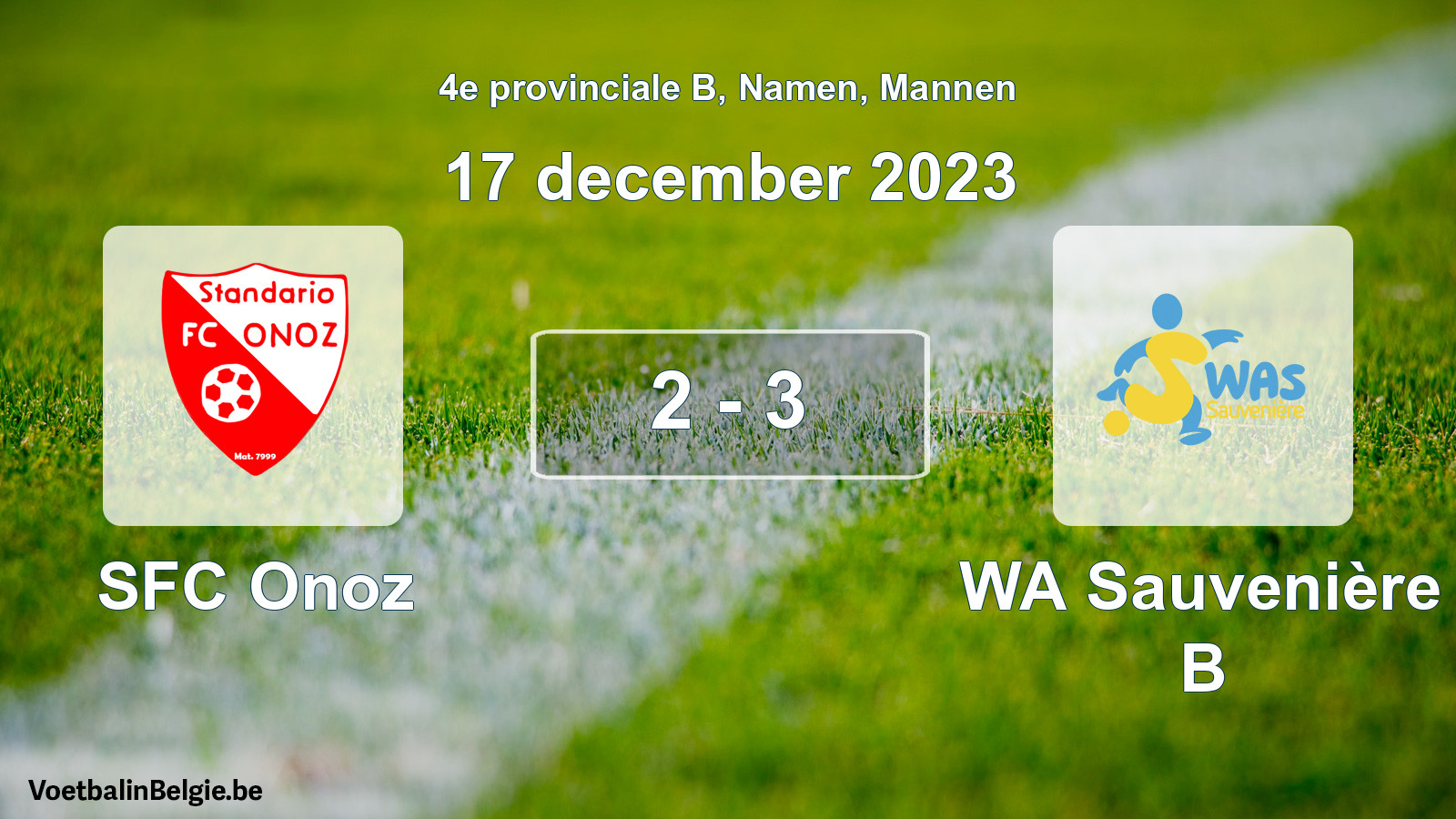 Gespeelde wedstrijd mannenvoetbal: SFC Onoz - WA Sauvenière B 2 - 3 (17 december 2023)