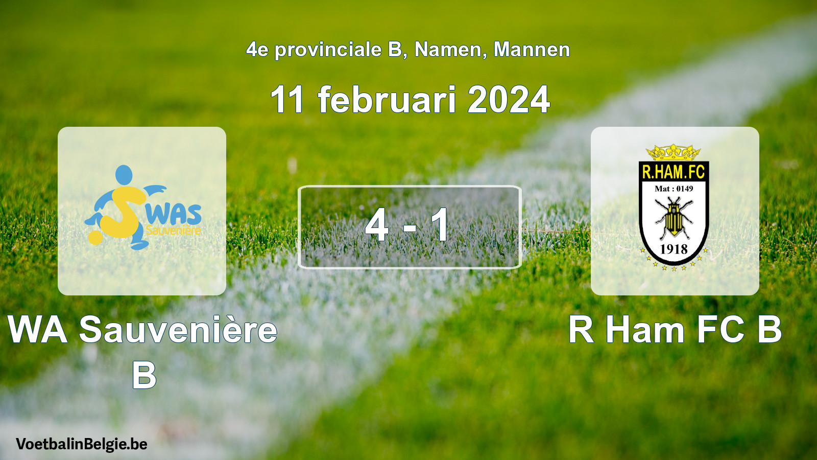 Gespeelde wedstrijd mannenvoetbal: WA Sauvenière B - R Ham FC B 4 - 1 (11 februari 2024)