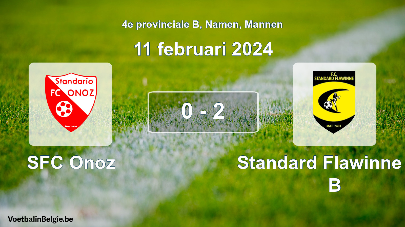 Gespeelde wedstrijd mannenvoetbal: SFC Onoz - Standard Flawinne FC B 0 - 2 (11 februari 2024)
