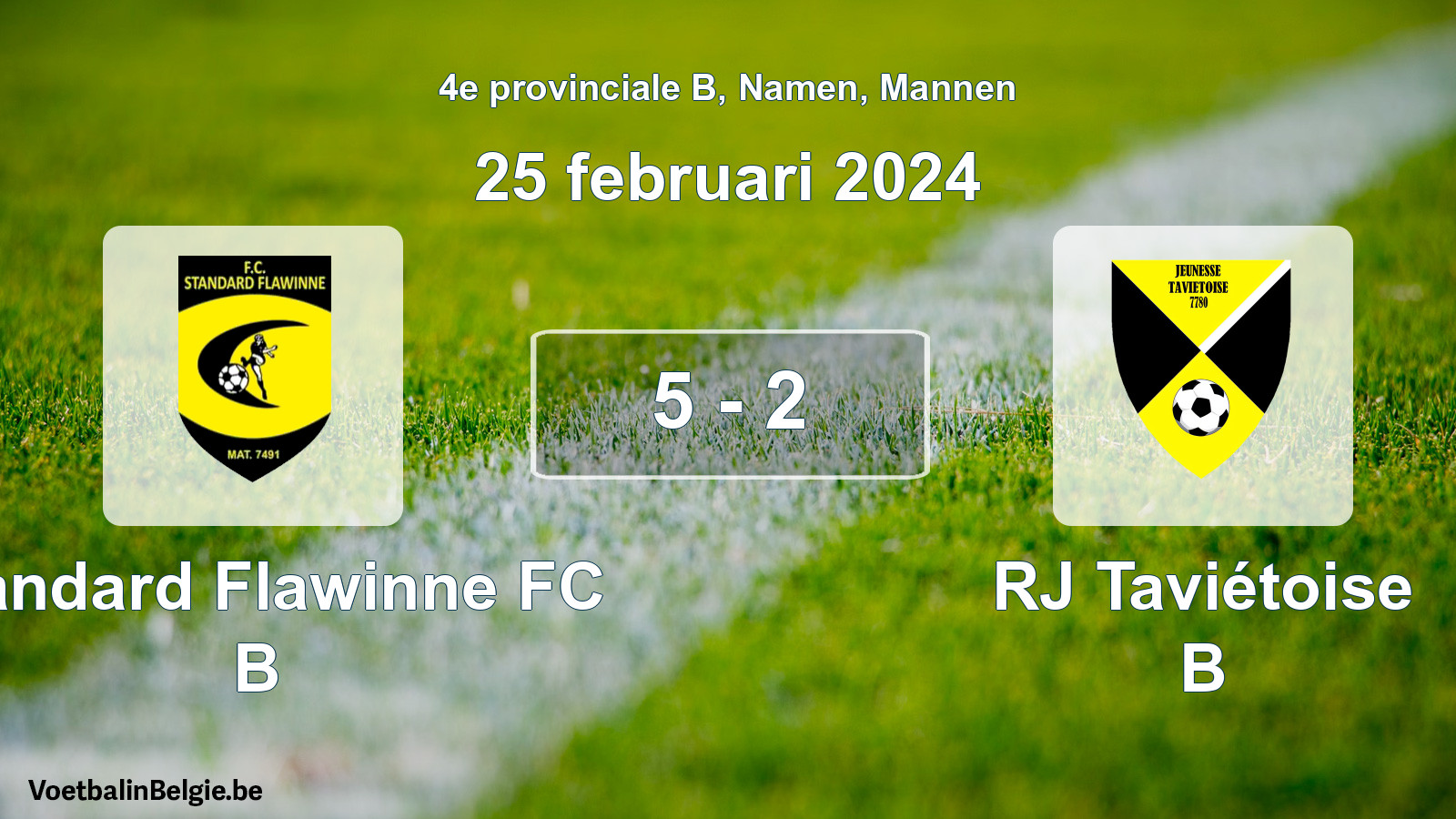 Gespeelde wedstrijd mannenvoetbal: Standard Flawinne FC B - RJ Taviétoise B 5 - 2 (25 februari 2024)