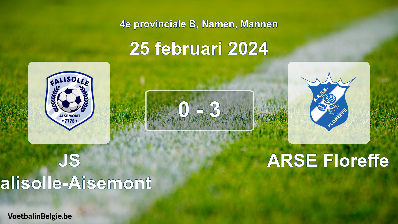 Gespeelde wedstrijd mannenvoetbal: JS Falisolle-Aisemont - ARSE Floreffe 0 - 3 (25 februari 2024)
