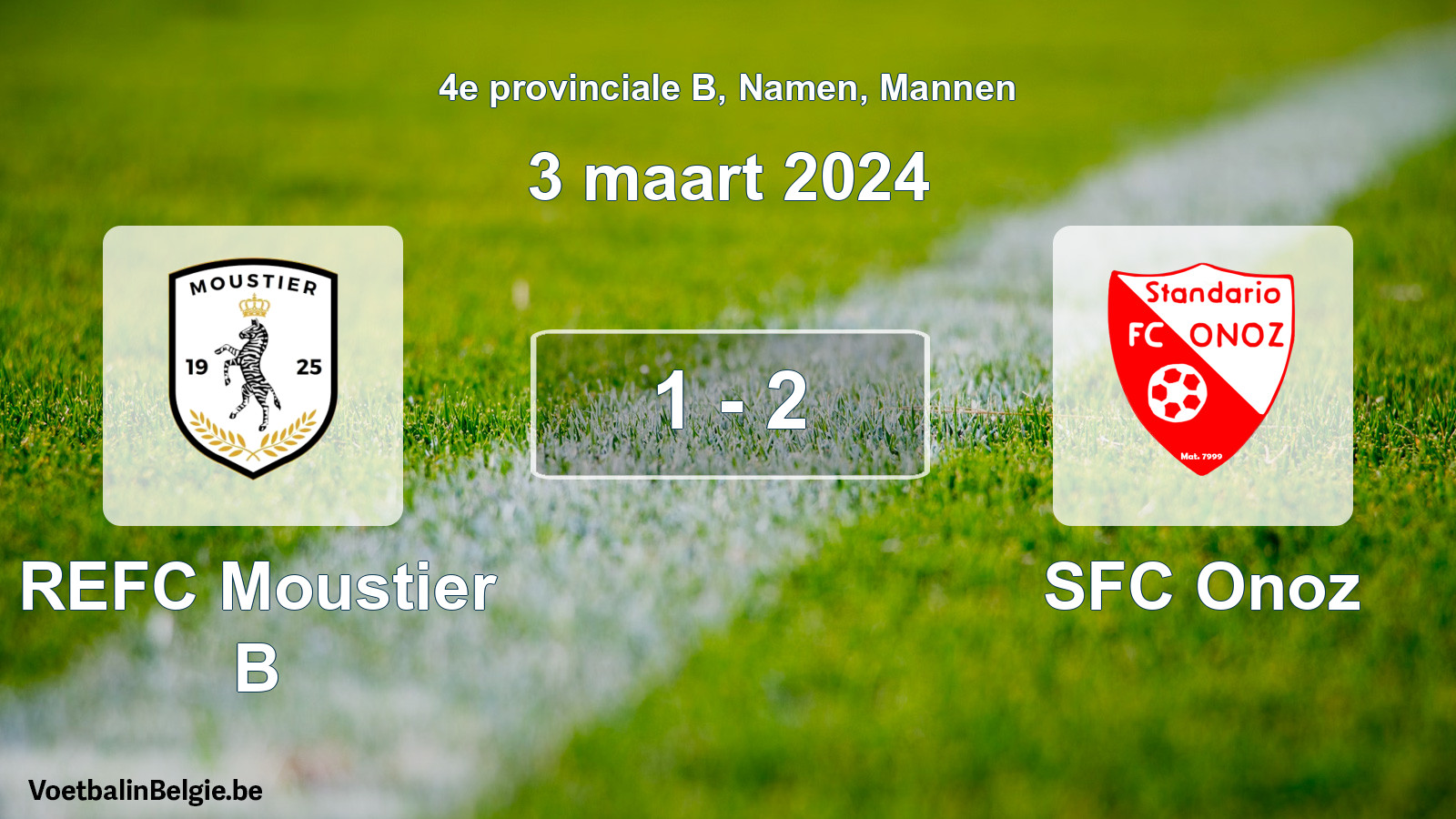 Gespeelde wedstrijd mannenvoetbal: REFC Moustier B - SFC Onoz 1 - 2 (3 maart 2024)