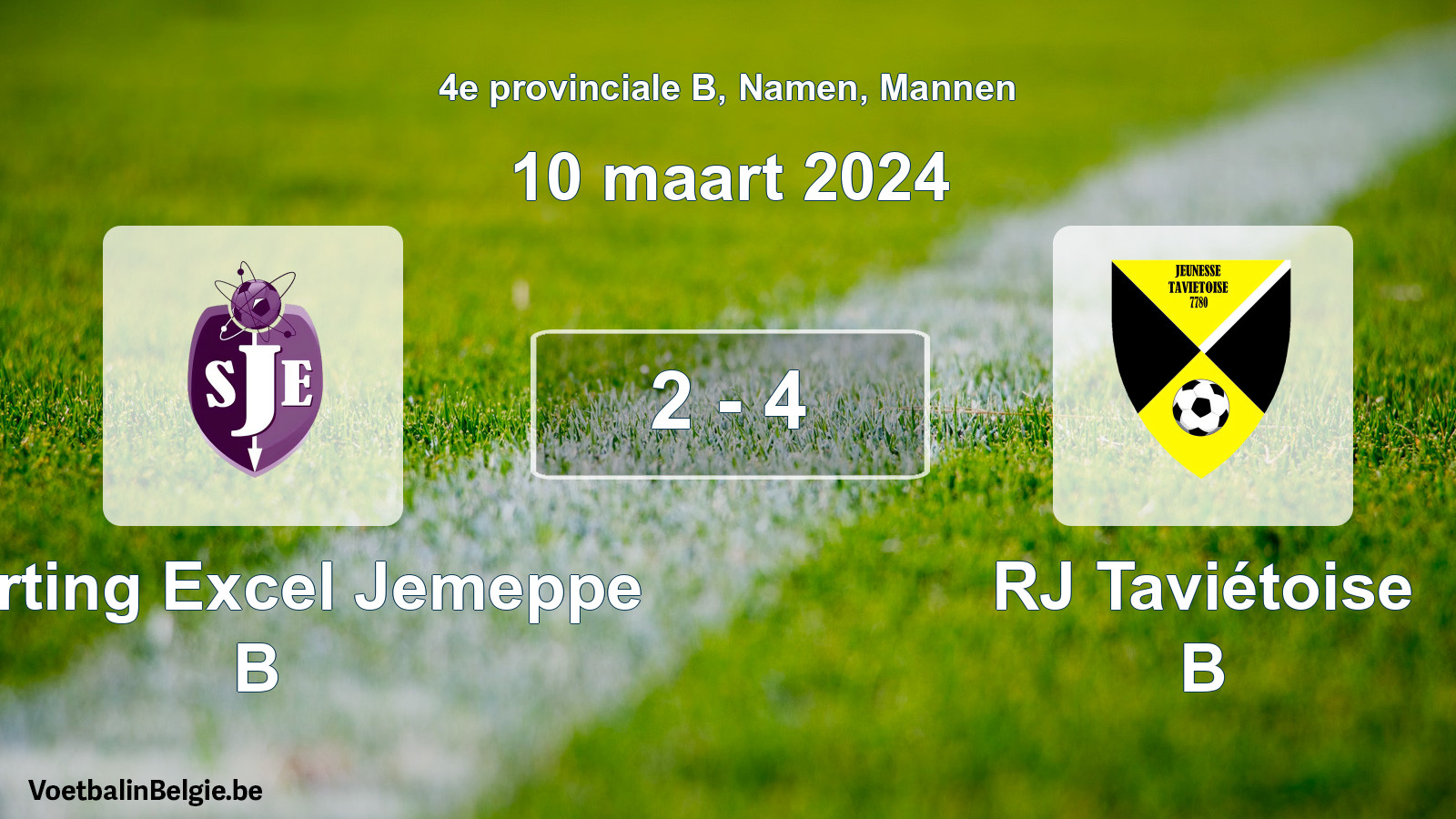 Gespeelde wedstrijd mannenvoetbal: Sporting Excel Jemeppe B - RJ Taviétoise B 2 - 4 (10 maart 2024)