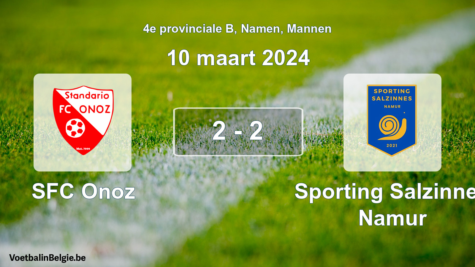 Gespeelde wedstrijd mannenvoetbal: SFC Onoz - Sporting Salzinnes Namur 2 - 2 (10 maart 2024)