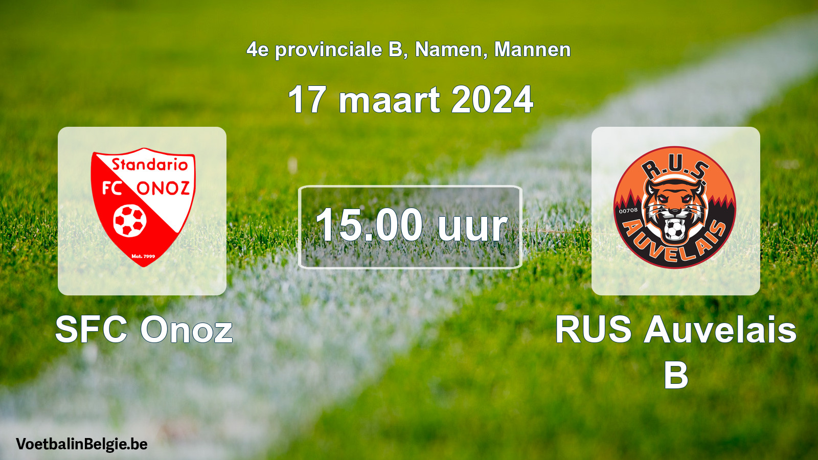Geplande wedstrijd mannenvoetbal: SFC Onoz - RUS Auvelais B (17 maart 2024)