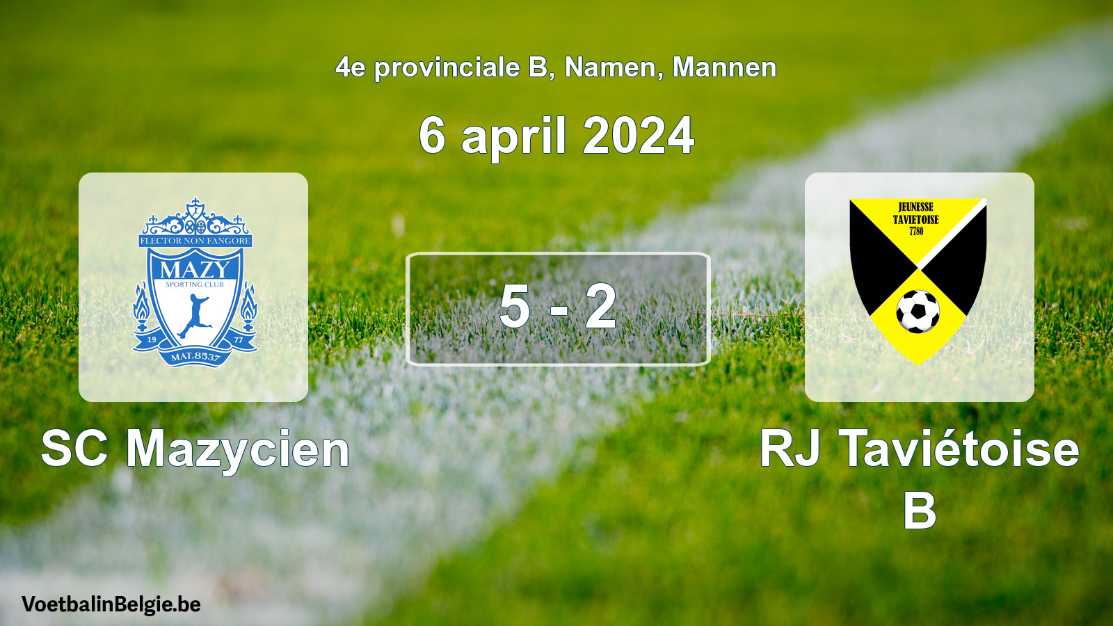 Gespeelde wedstrijd mannenvoetbal: SC Mazycien - RJ Taviétoise B 5 - 2 (6 april 2024)