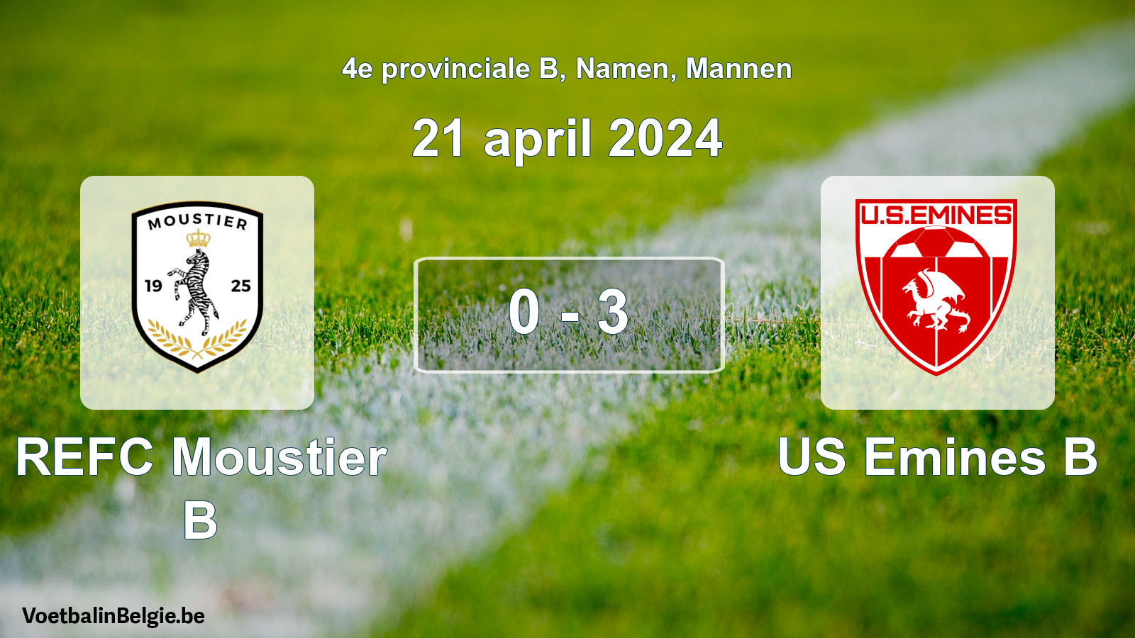 Match joué football hommes: REFC Moustier B - US Emines B 0 - 3 (21 avril 2024)