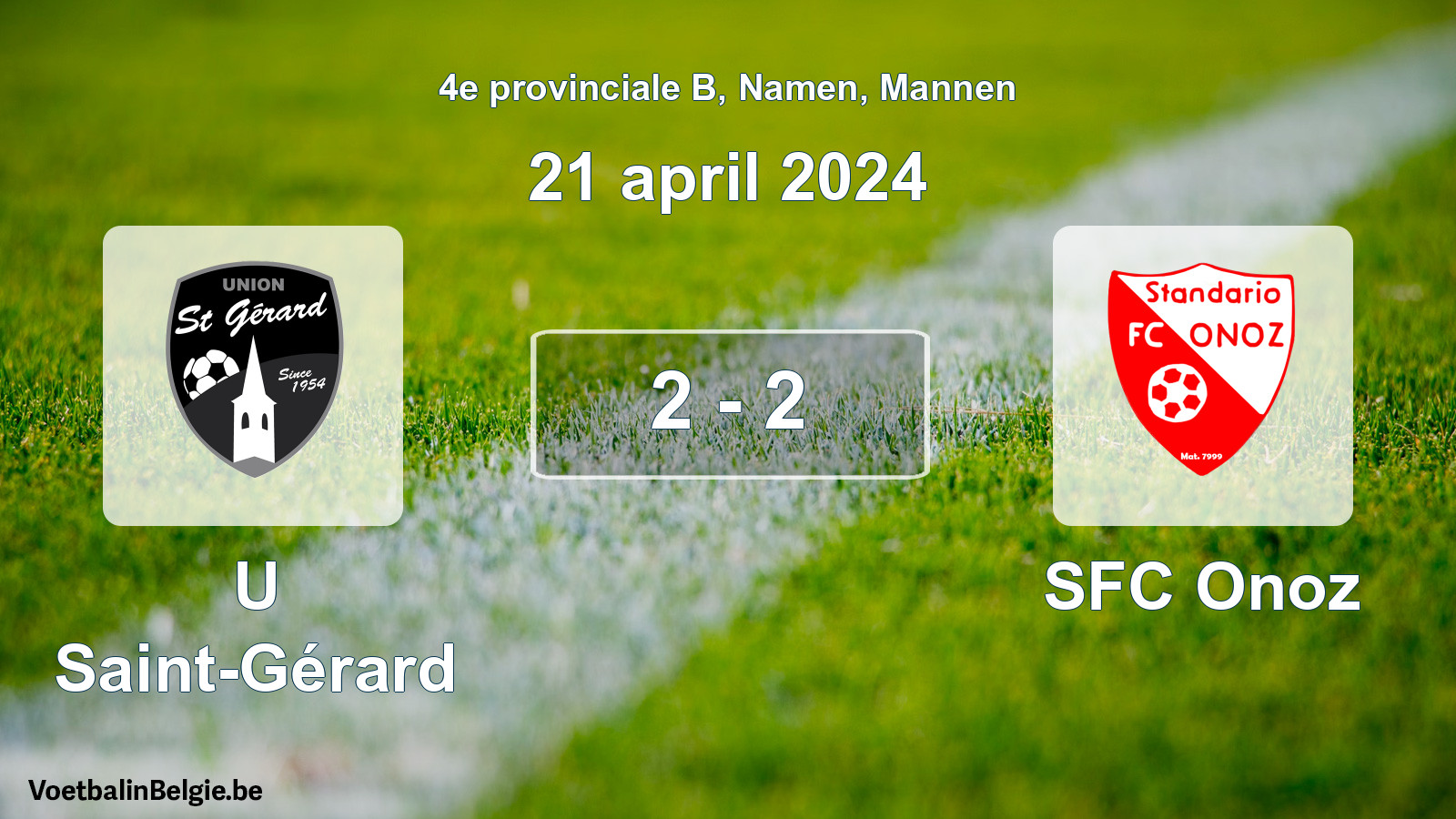 Gespeelde wedstrijd mannenvoetbal: U Saint-Gérard - SFC Onoz 2 - 2 (21 april 2024)