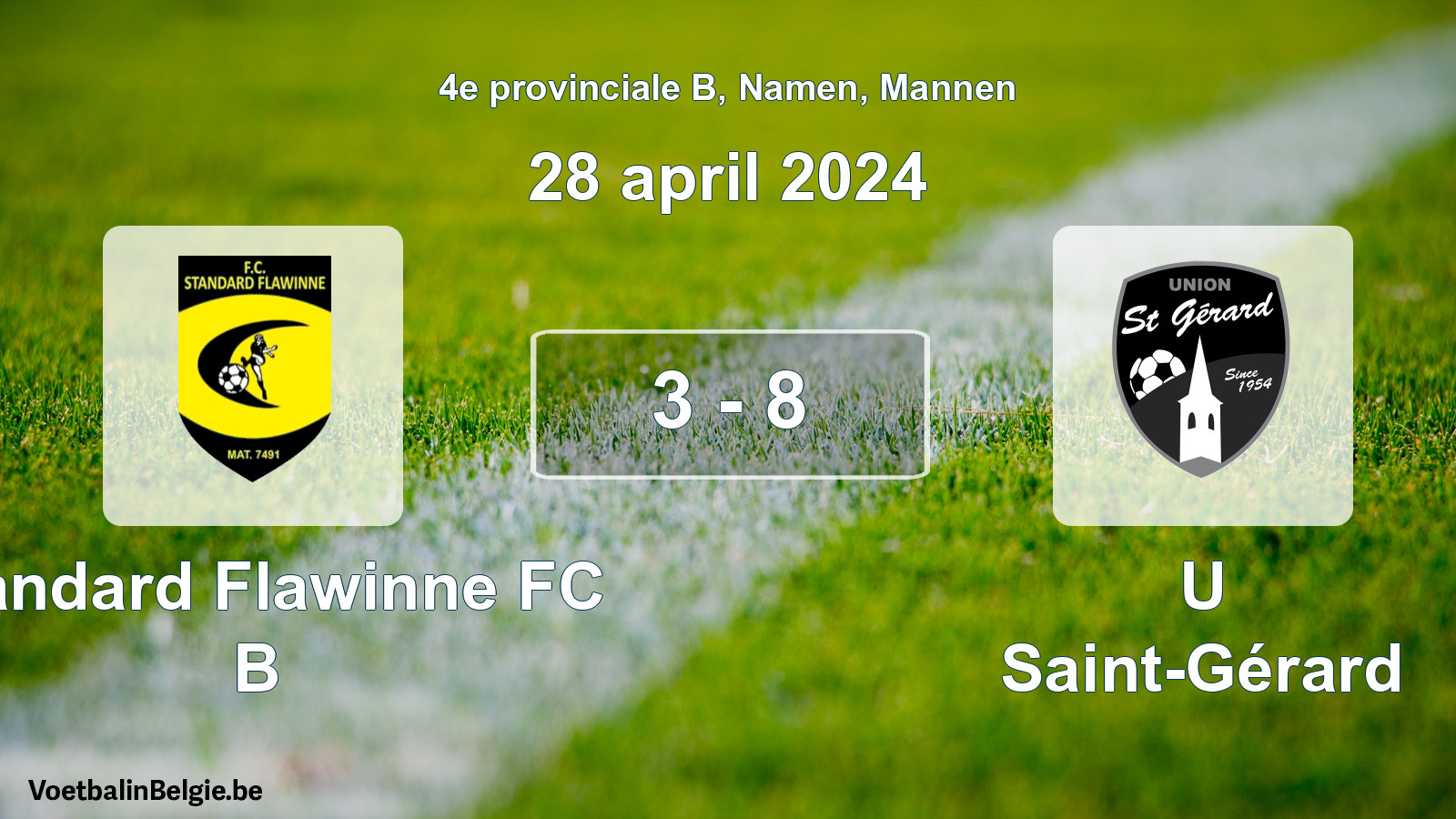 Gespeelde wedstrijd mannenvoetbal: Standard Flawinne FC B - U Saint-Gérard 3 - 8 (28 april 2024)