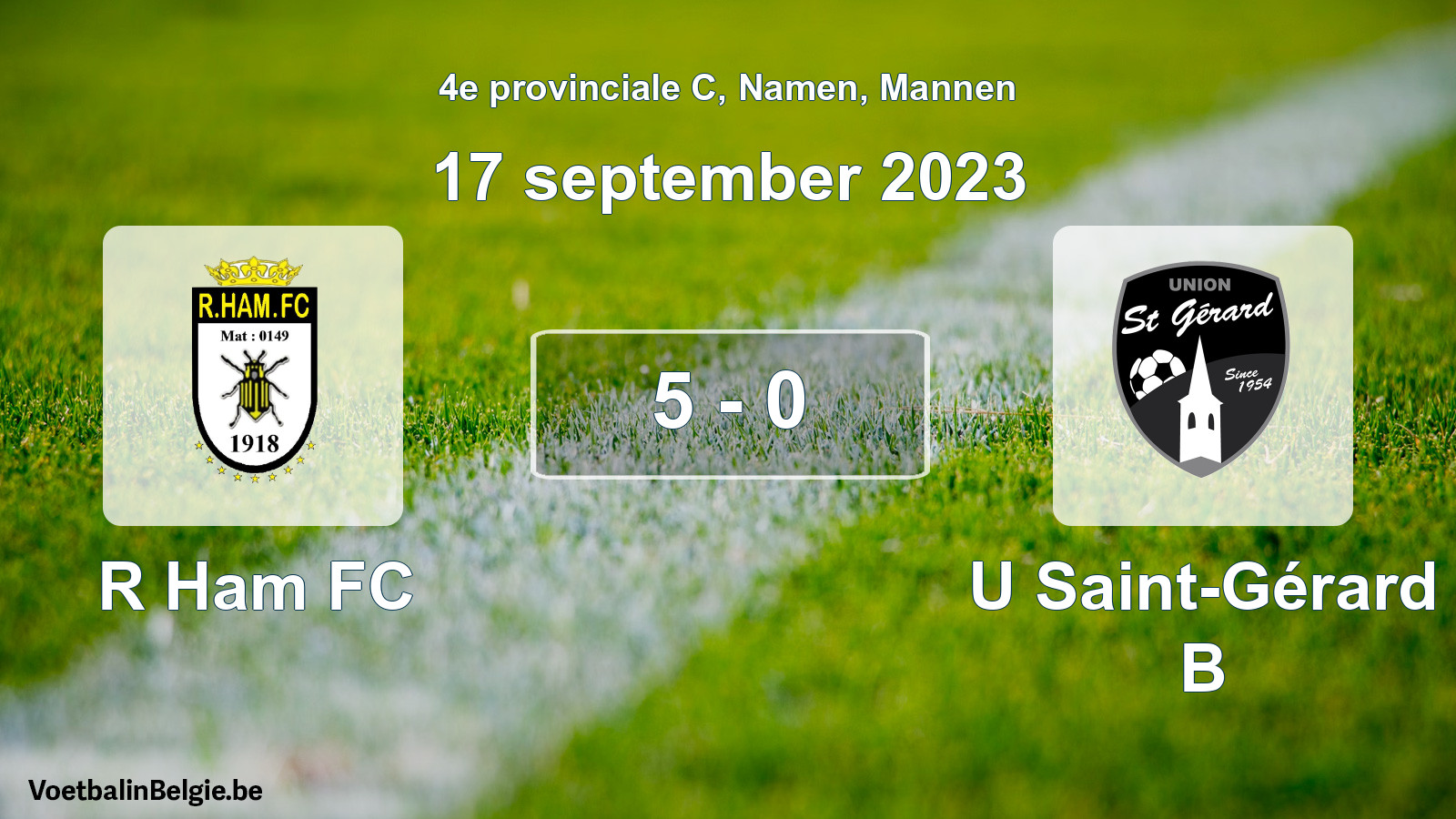 Gespeelde wedstrijd mannenvoetbal: R Ham FC - U Saint-Gérard B 5 - 0 (17 september 2023)