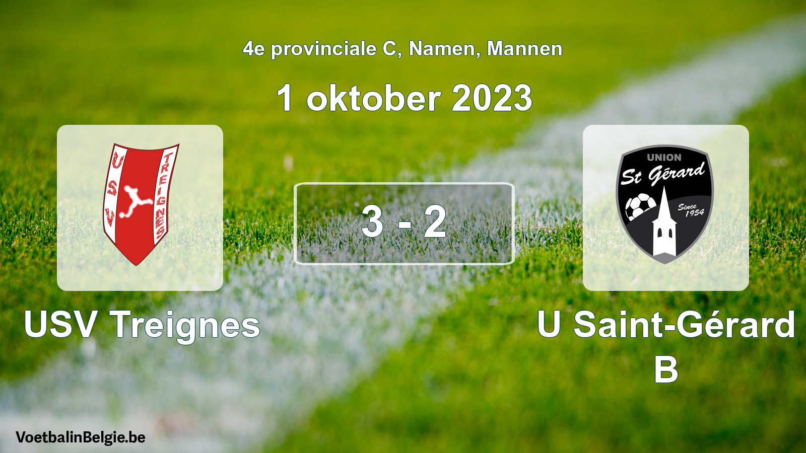 Gespeelde wedstrijd mannenvoetbal: USV Treignes - U Saint-Gérard B 3 - 2 (1 oktober 2023)
