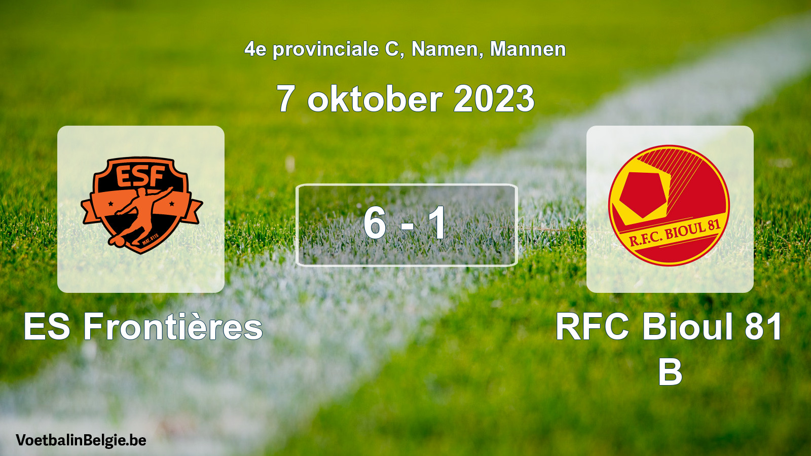 Gespeelde wedstrijd mannenvoetbal: ES Frontières - RFC Bioul 81 B 6 - 1 (7 oktober 2023)