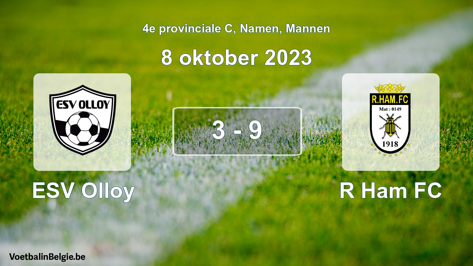 Gespeelde wedstrijd mannenvoetbal: ESV Olloy - R Ham FC 3 - 9 (8 oktober 2023)