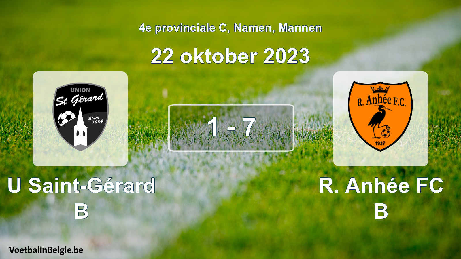 Gespeelde wedstrijd mannenvoetbal: U Saint-Gérard B - R. Anhée FC B 1 - 7 (22 oktober 2023)