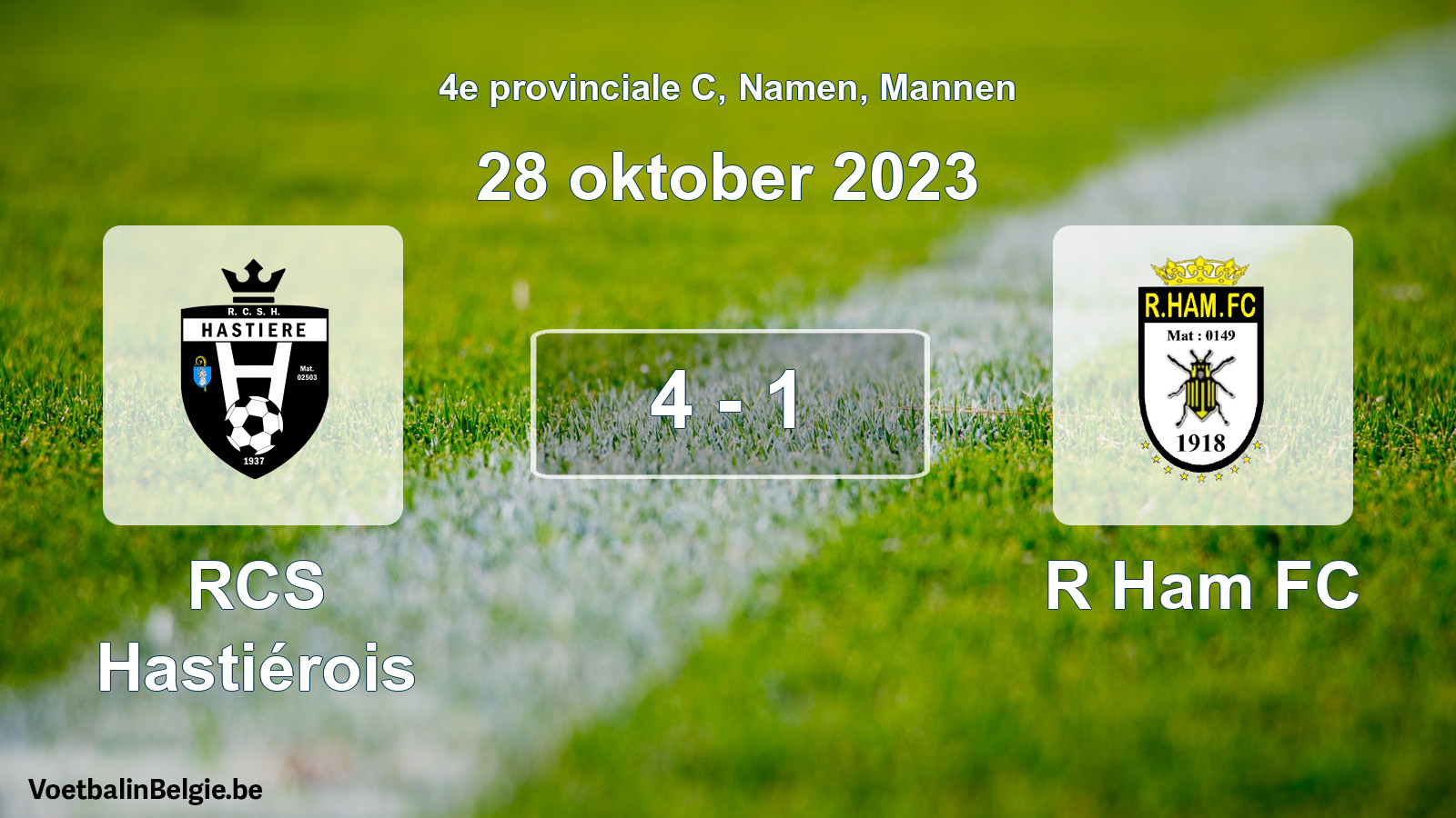 Gespeelde wedstrijd mannenvoetbal: RCS Hastiérois - R Ham FC 4 - 1 (28 oktober 2023)