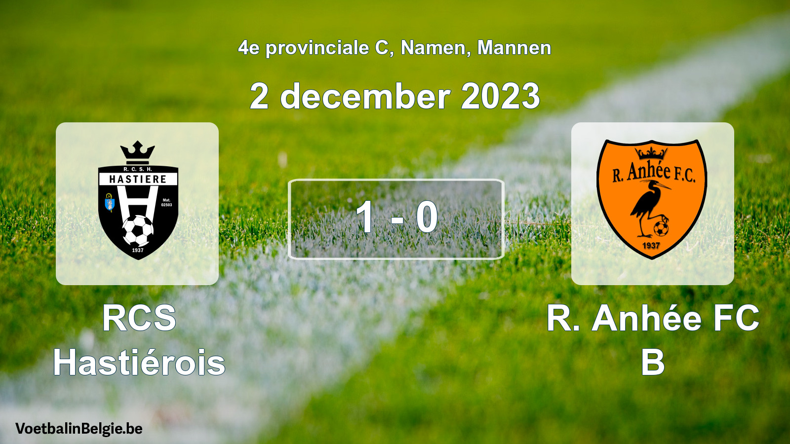 Gespeelde wedstrijd mannenvoetbal: RCS Hastiérois - R. Anhée FC B 1 - 0 (2 december 2023)