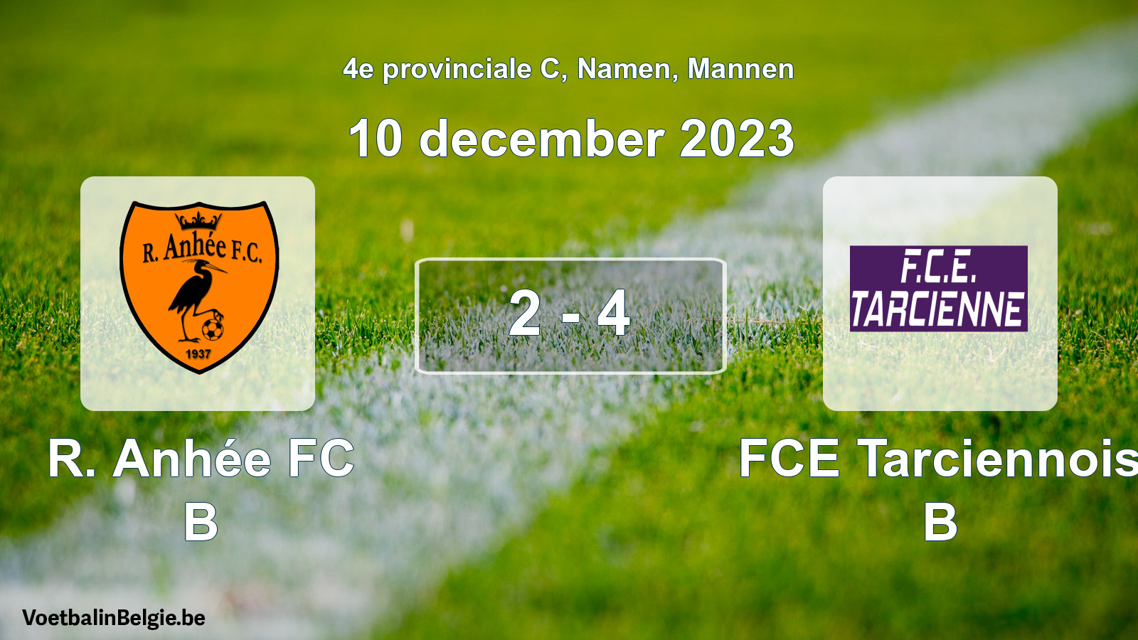 Gespeelde wedstrijd mannenvoetbal: R. Anhée FC B - FCE Tarciennois B 2 - 4 (10 december 2023)