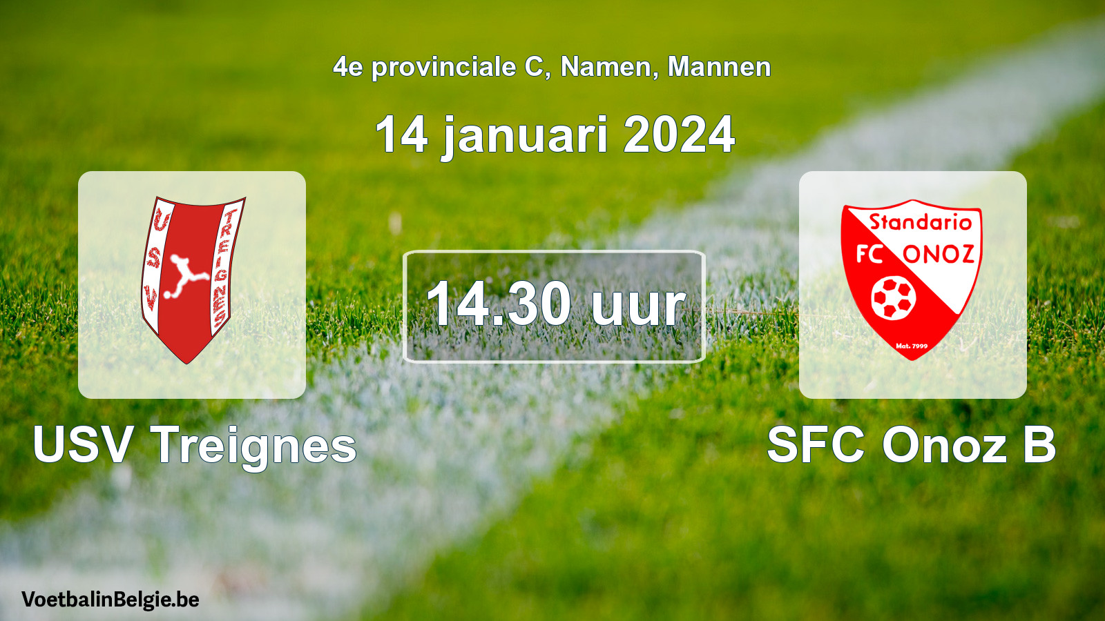 Geplande wedstrijd mannenvoetbal: USV Treignes - SFC Onoz B (14 januari 2024)