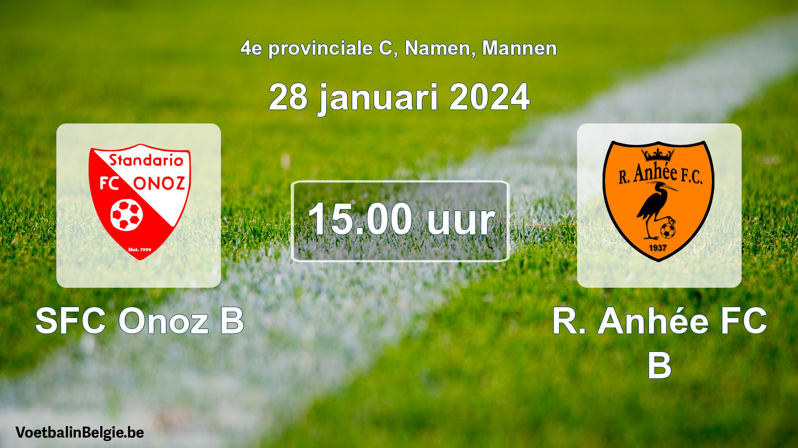 Geplande wedstrijd mannenvoetbal: SFC Onoz B - R. Anhée FC B (28 januari 2024)