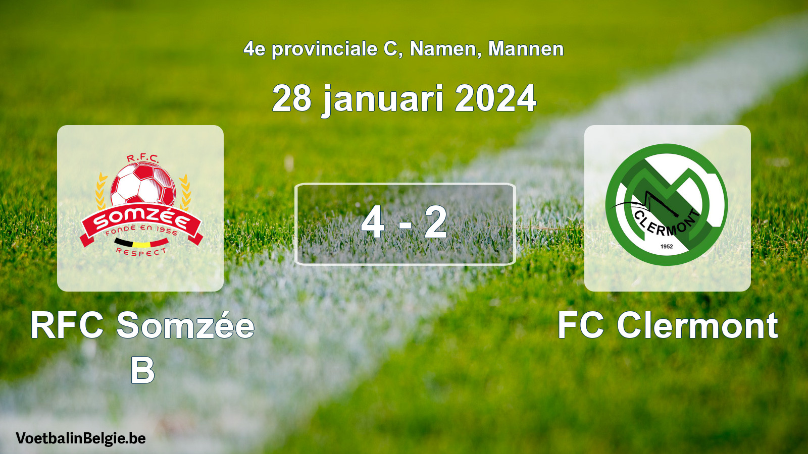 Gespeelde wedstrijd mannenvoetbal: RFC Somzée B - FC Clermont 4 - 2 (28 januari 2024)