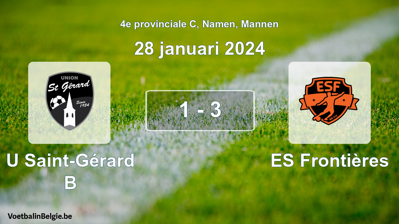 Gespeelde wedstrijd mannenvoetbal: U Saint-Gérard B - ES Frontières 1 - 3 (28 januari 2024)