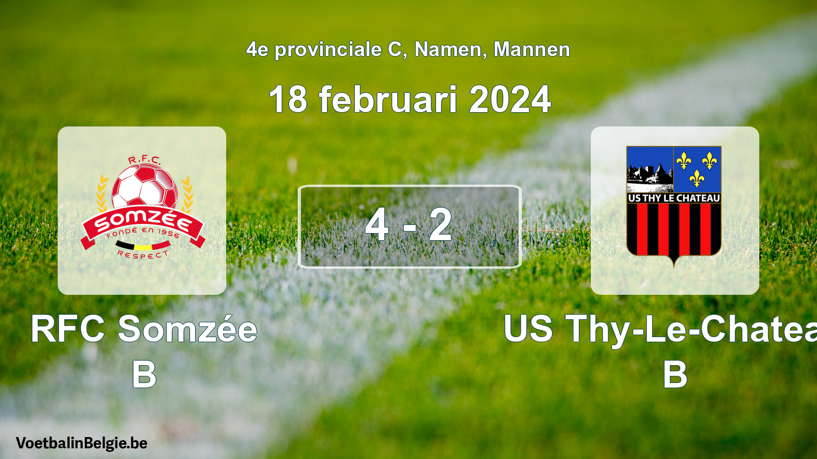 Gespeelde wedstrijd mannenvoetbal: RFC Somzée B - US Thy-Le-Chateau B 4 - 2 (18 februari 2024)