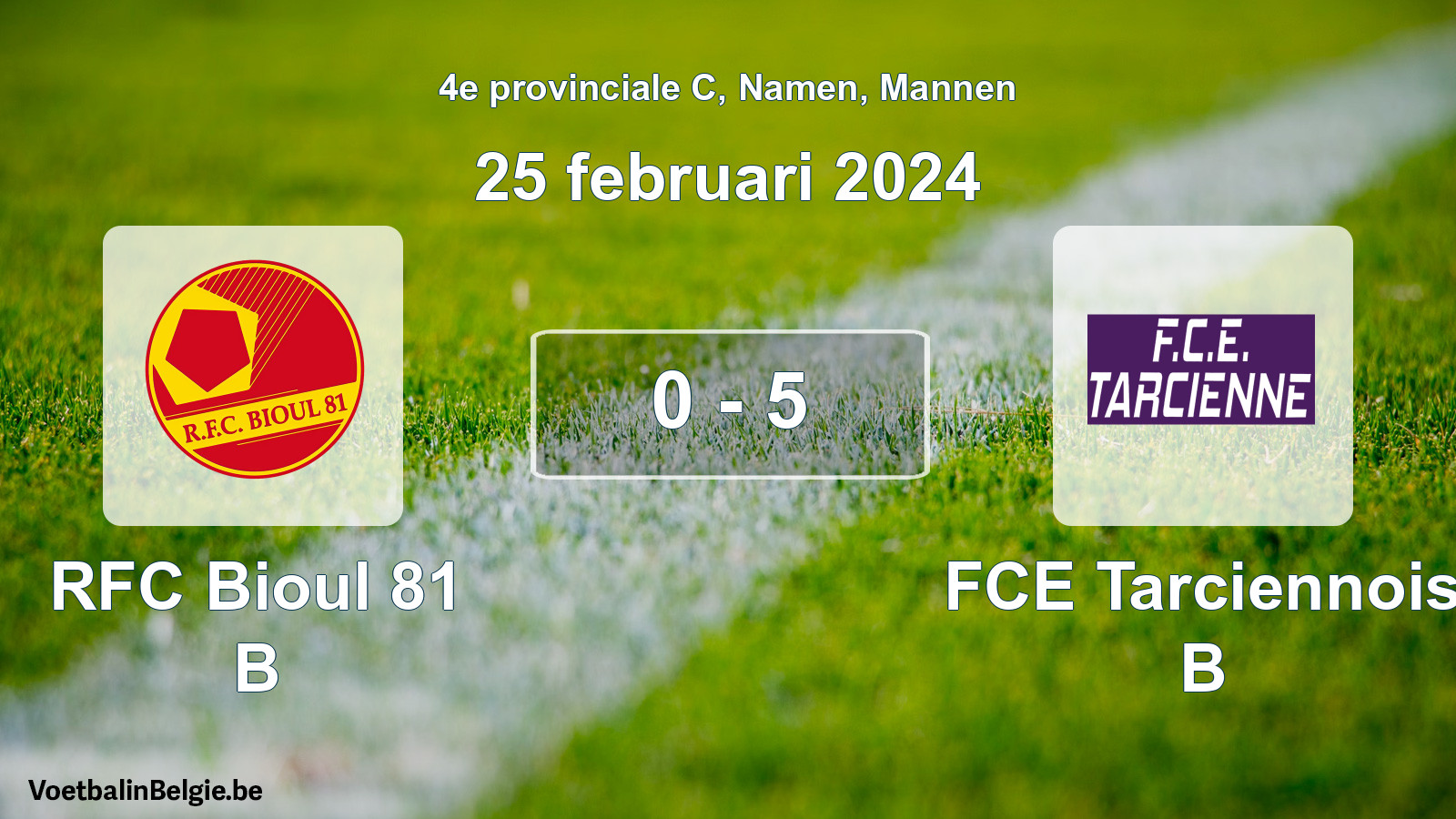 Gespeelde wedstrijd mannenvoetbal: RFC Bioul 81 B - FCE Tarciennois B 0 - 5 (25 februari 2024)