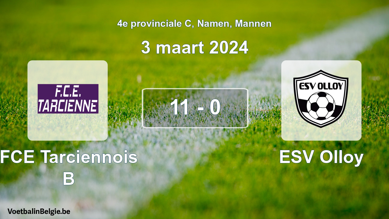 Gespeelde wedstrijd mannenvoetbal: FCE Tarciennois B - ESV Olloy 11 - 0 (3 maart 2024)
