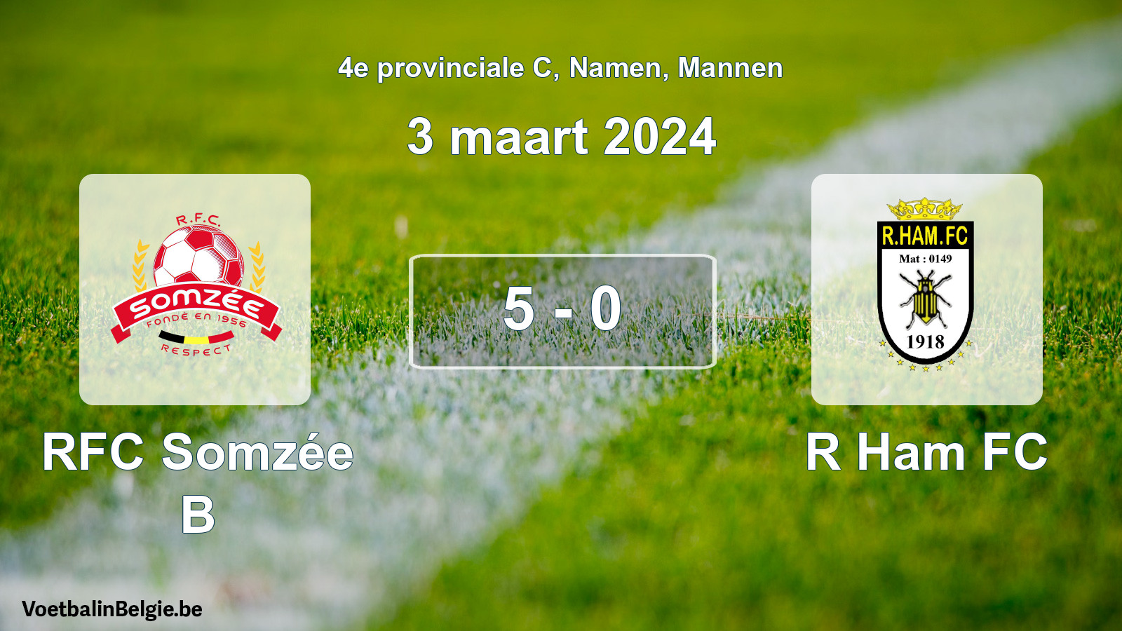 Gespeelde wedstrijd mannenvoetbal: RFC Somzée B - R Ham FC 5 - 0 (3 maart 2024)